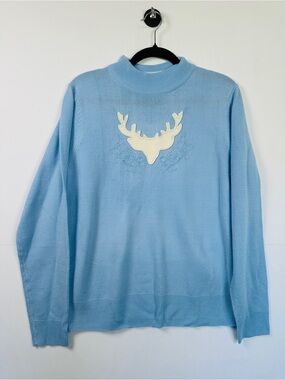 Tradition Country Collection NWT Deadstock Deer Mock Neck Sweater Blue M